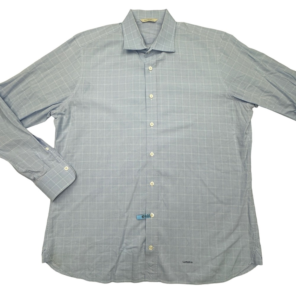 SUITSUPPLY Dress Shirt Mens Blue Check 17.5 EUR 44 Long Sleeve Button Down